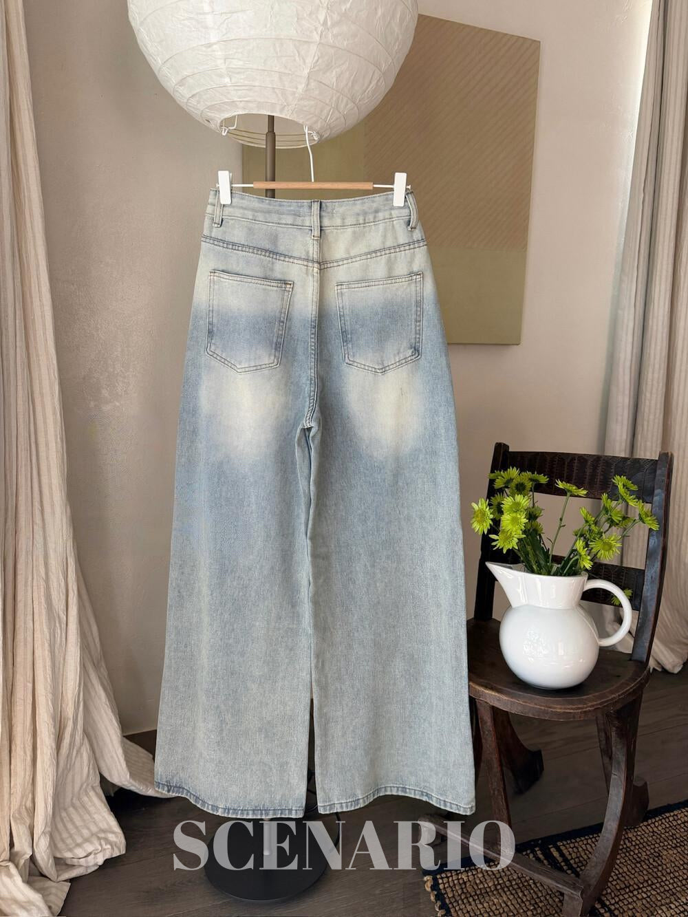 SCENARIO Pearl Line Wide-Leg Jeans-Blue