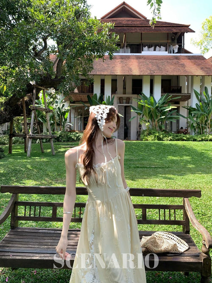 SCENARIO Butter Lace Garden Dress-Yellow