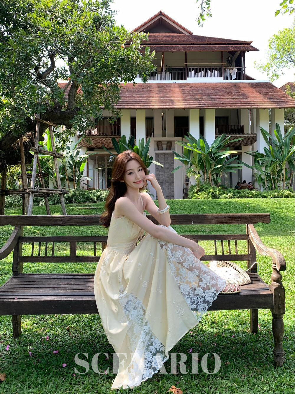 SCENARIO Butter Lace Garden Dress-Yellow
