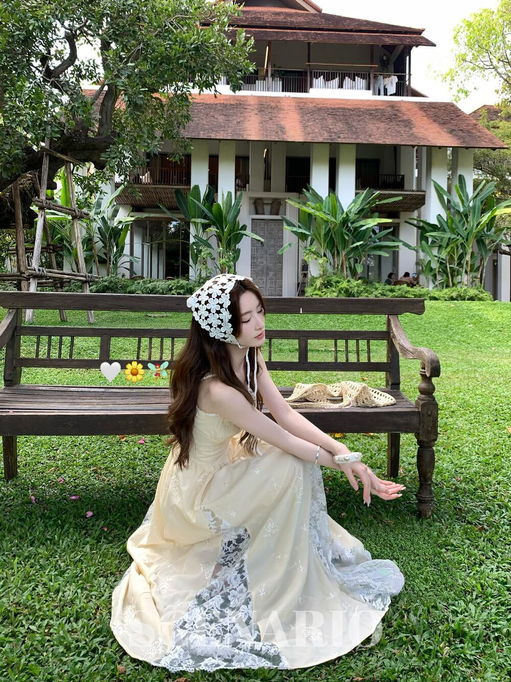 SCENARIO Butter Lace Garden Dress-Yellow