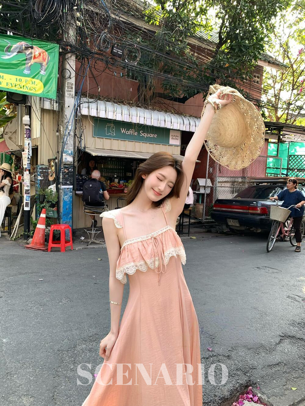 SCENARIO Rosy Breeze Lace Maxi Dress-Pink