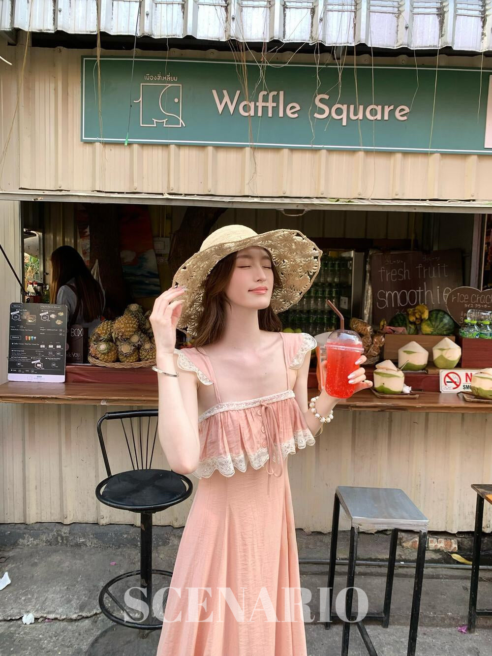 SCENARIO Rosy Breeze Lace Maxi Dress-Pink