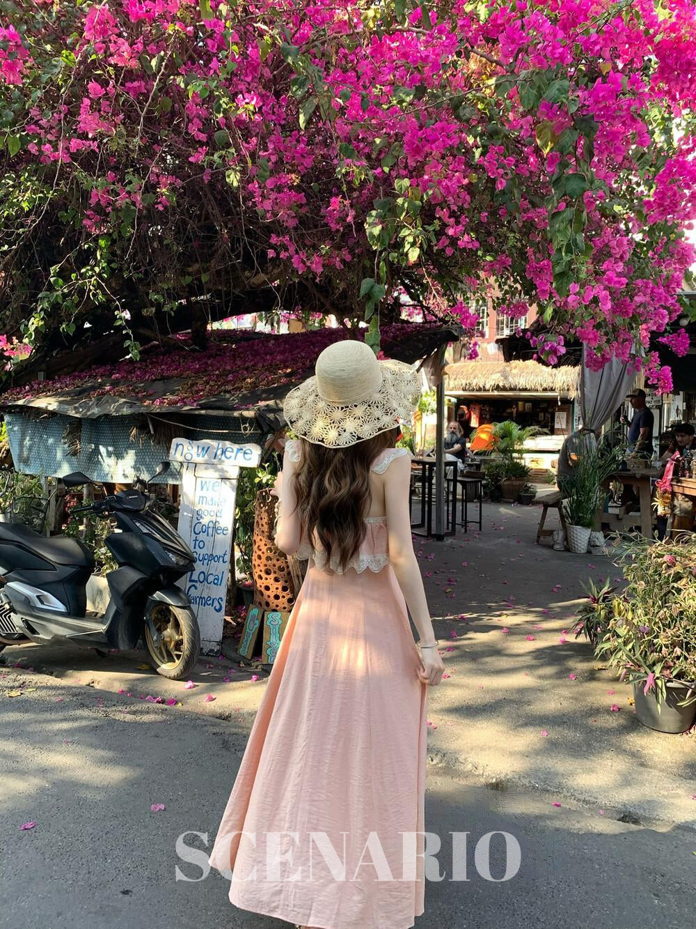 SCENARIO Rosy Breeze Lace Maxi Dress-Pink