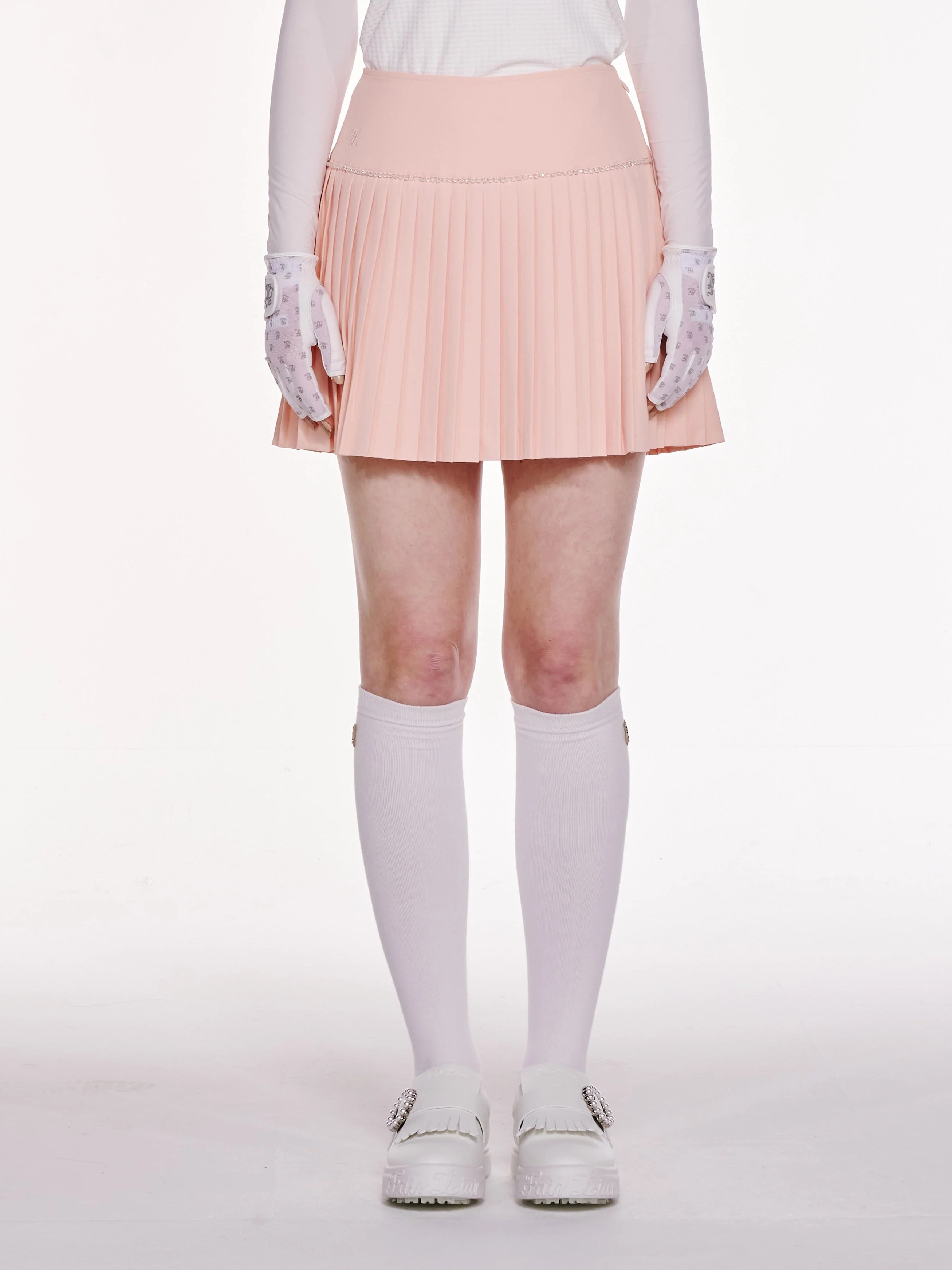FAIRLIAR Check Flare Pleated Skirt-Pink