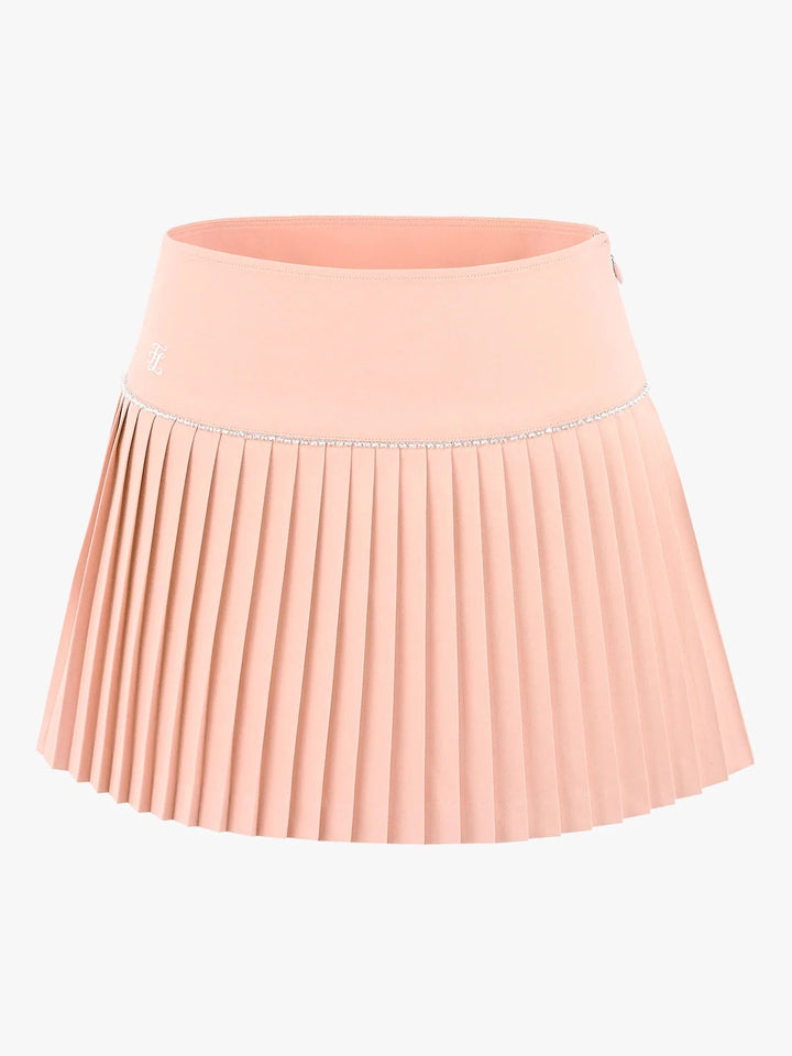 FAIRLIAR Check Flare Pleated Skirt-Pink