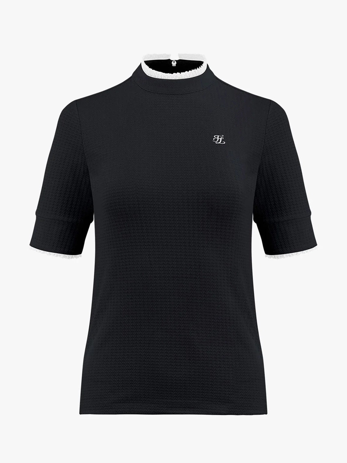 FAIRLIAR  Frill High Neck 3/4 Sleeve T-Shirt-Black