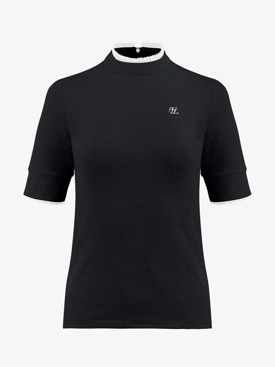 FAIRLIAR  Frill High Neck 3/4 Sleeve T-Shirt-Black