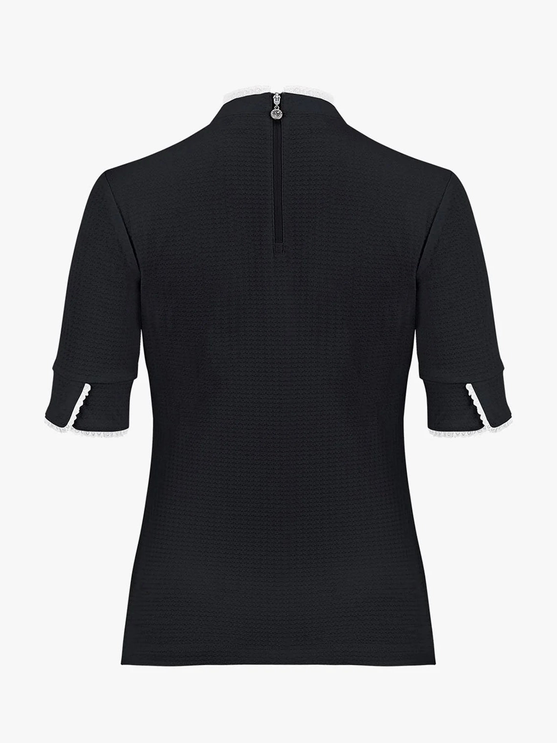 FAIRLIAR  Frill High Neck 3/4 Sleeve T-Shirt-Black