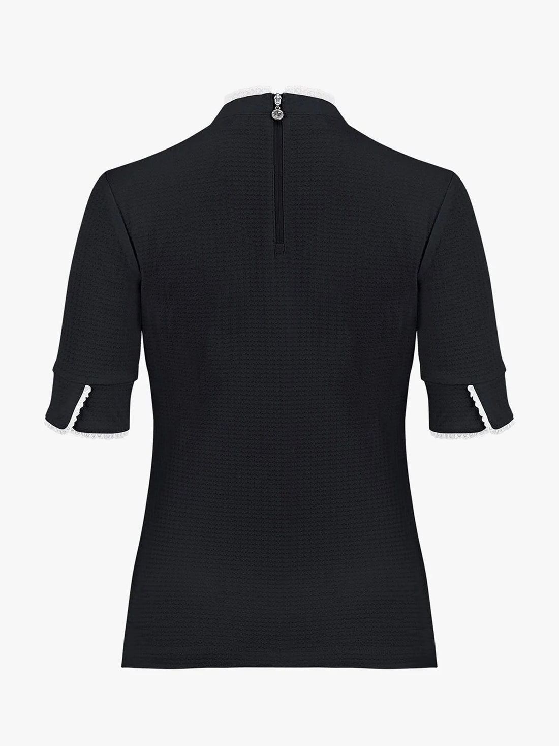 FAIRLIAR  Frill High Neck 3/4 Sleeve T-Shirt-Black