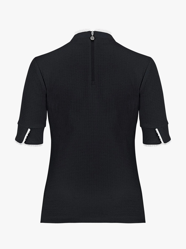 FAIRLIAR  Frill High Neck 3/4 Sleeve T-Shirt-Black