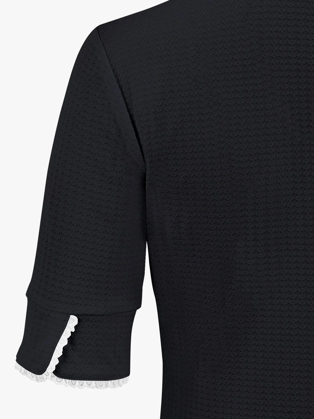 FAIRLIAR  Frill High Neck 3/4 Sleeve T-Shirt-Black