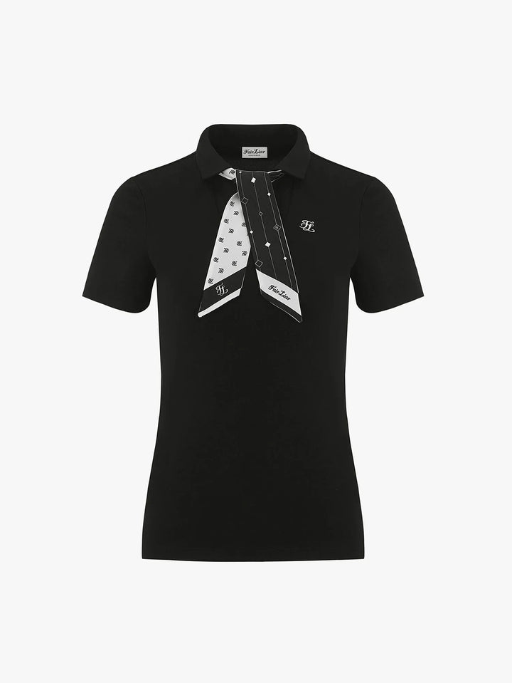 FAIRLIAR V-Neck Scarf Set T-Shirt-Black