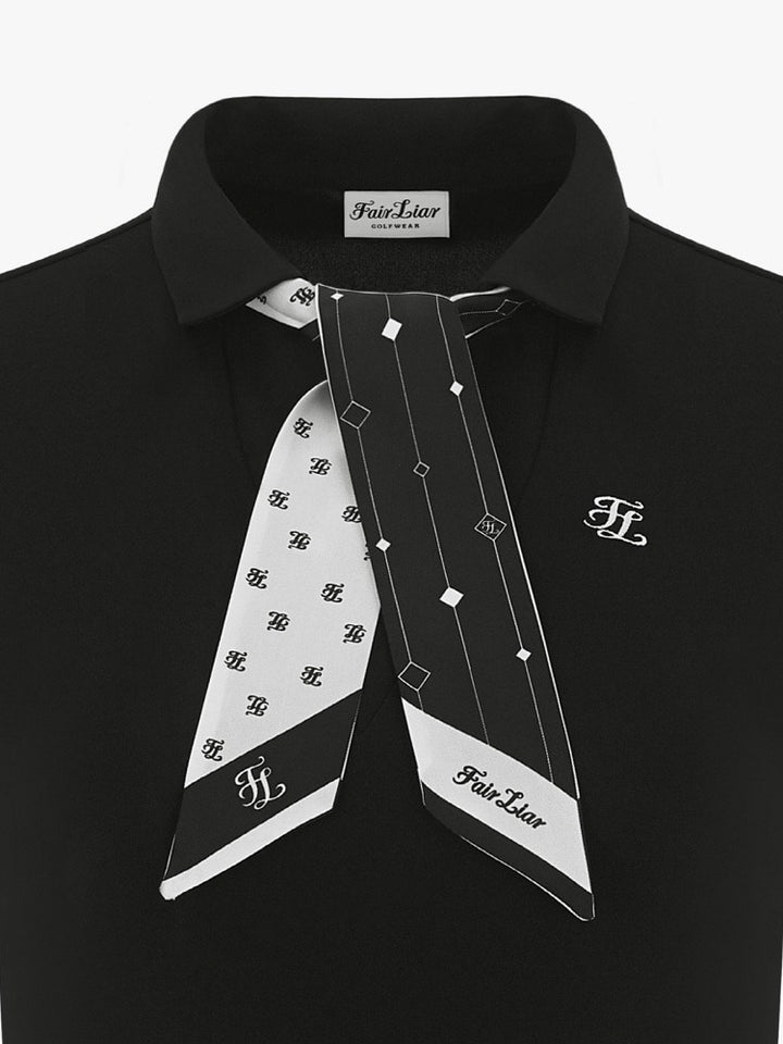 FAIRLIAR V-Neck Scarf Set T-Shirt-Black