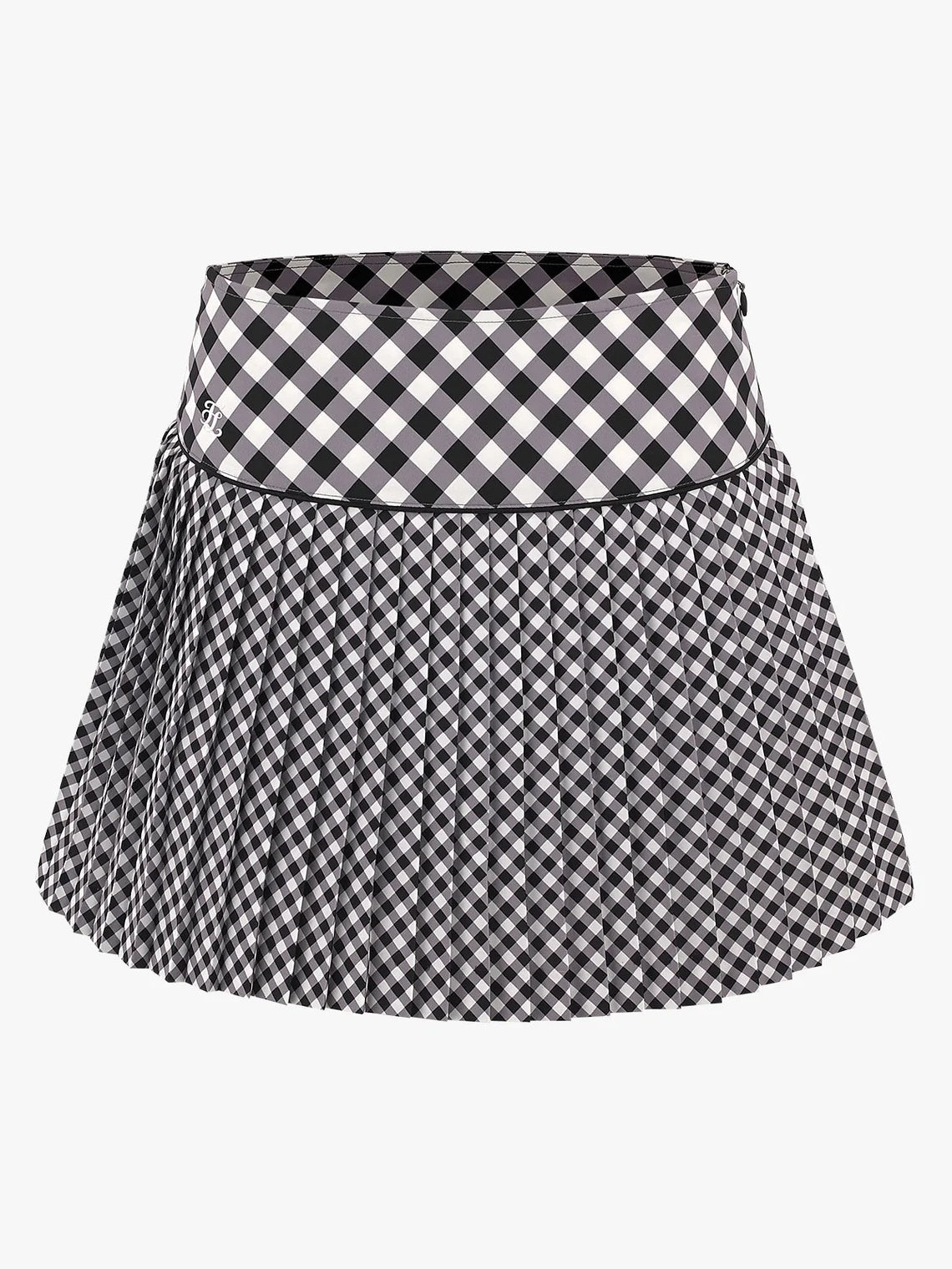 FAIRLIAR Check Flare Pleated Skirt-Black