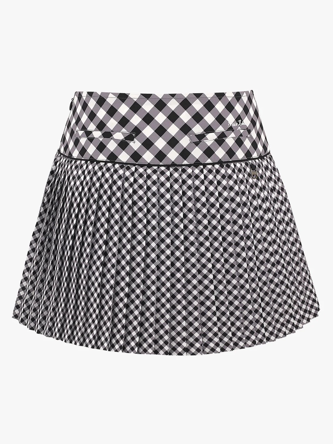 FAIRLIAR Check Flare Pleated Skirt-Black