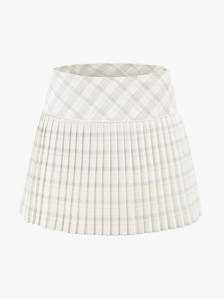 FAIRLIAR Check Flare Pleated Skirt-Grey