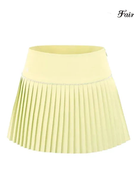 FAIRLIAR Check Flare Pleated Skirt-Lemon Yellow