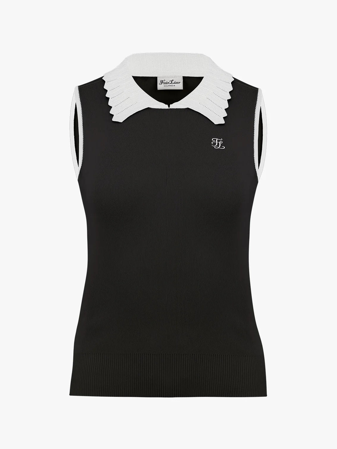 FAIRLIAR  Lace Collar Sleeveless Knit-Black