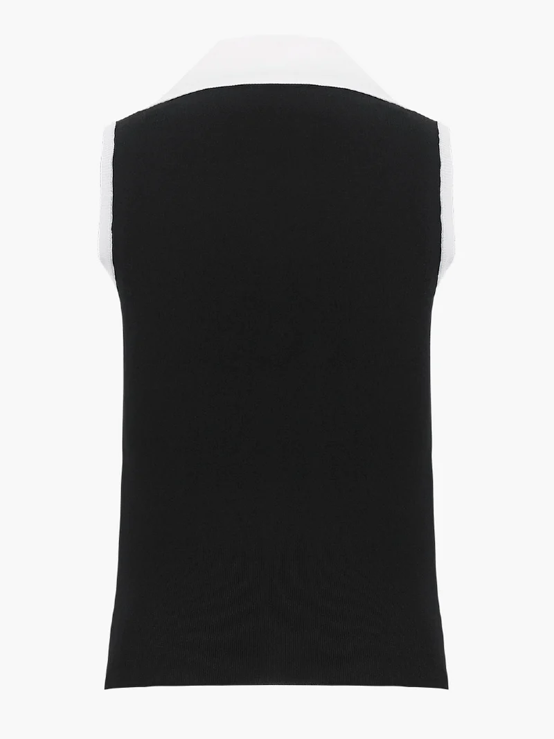 FAIRLIAR Open Collar Ribbon Sleeveless Knit-2 Colors
