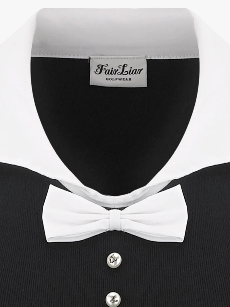 FAIRLIAR Open Collar Ribbon Sleeveless Knit-2 Colors