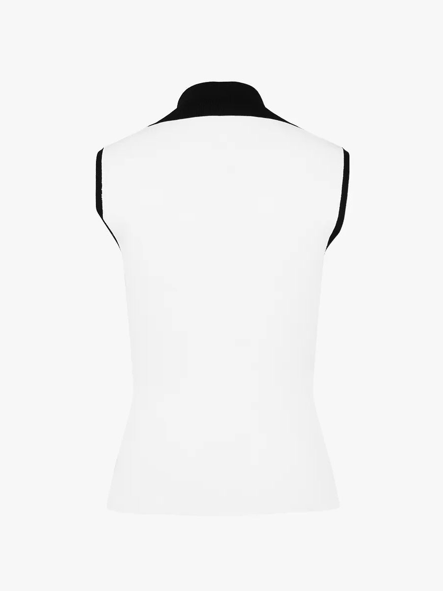 FAIRLIAR Open Collar Ribbon Sleeveless Knit-2 Colors