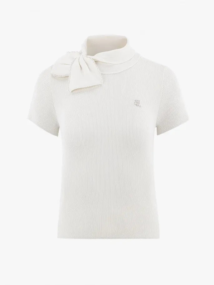 FAIRLIAR Pearl Big Ribbon Knit-White