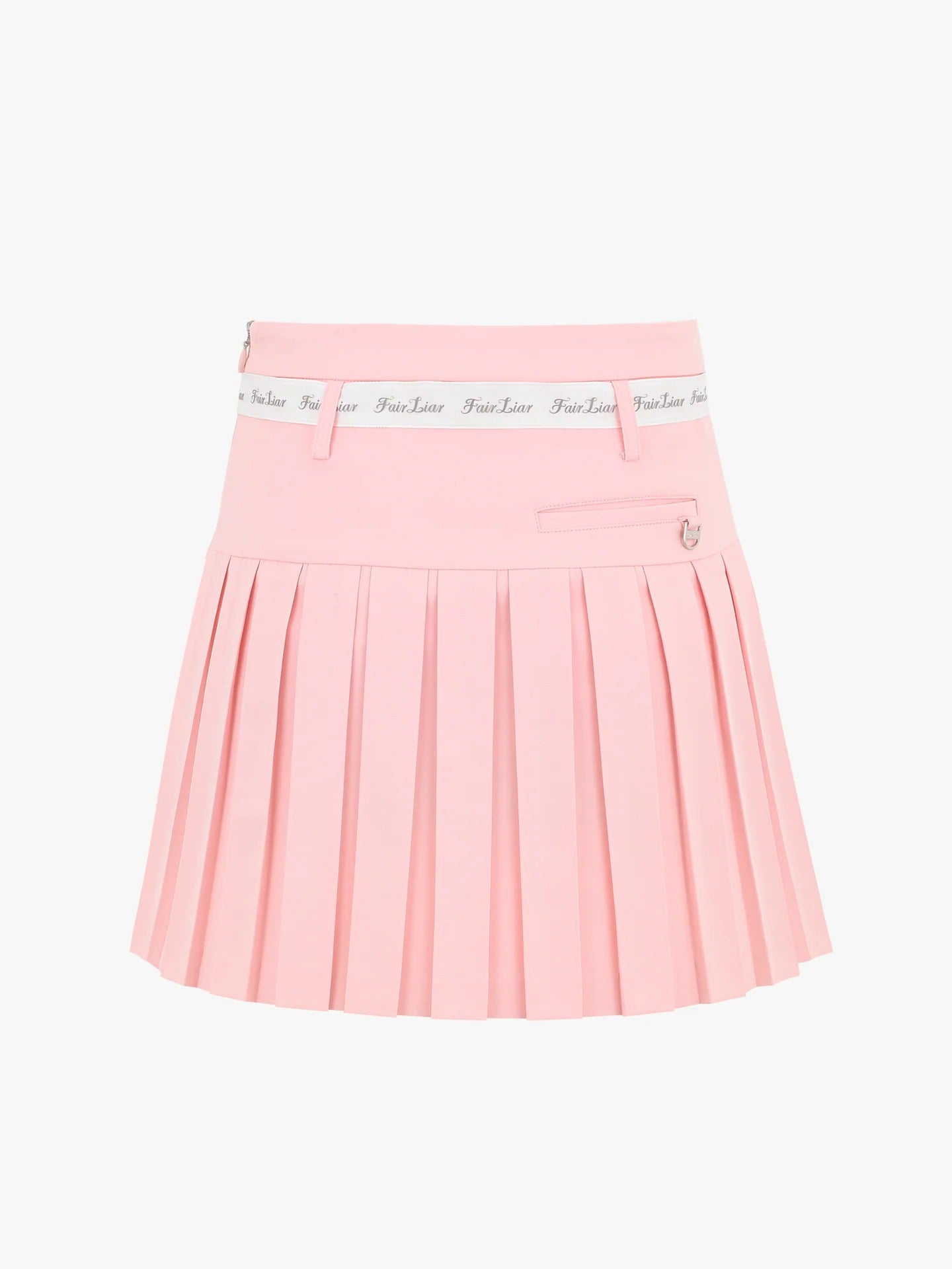 FAIRLIAR Ribbon Belt High-Waist Double Pleated Skirt-Pink