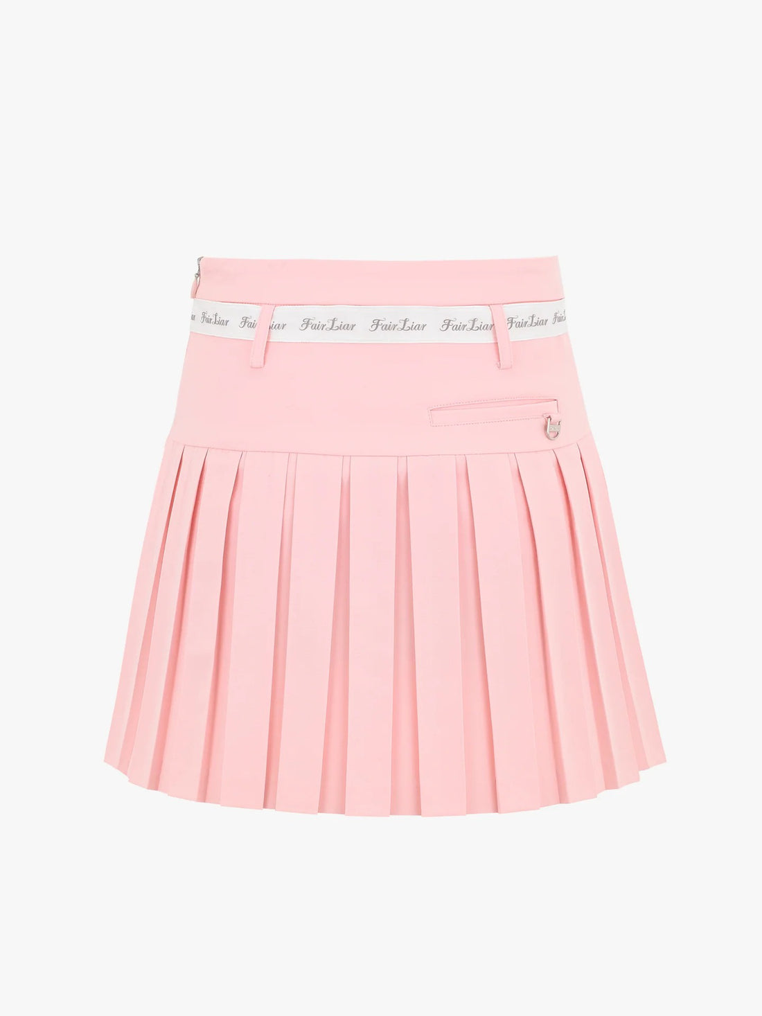 FAIRLIAR Ribbon Belt High-Waist Double Pleated Skirt-Pink