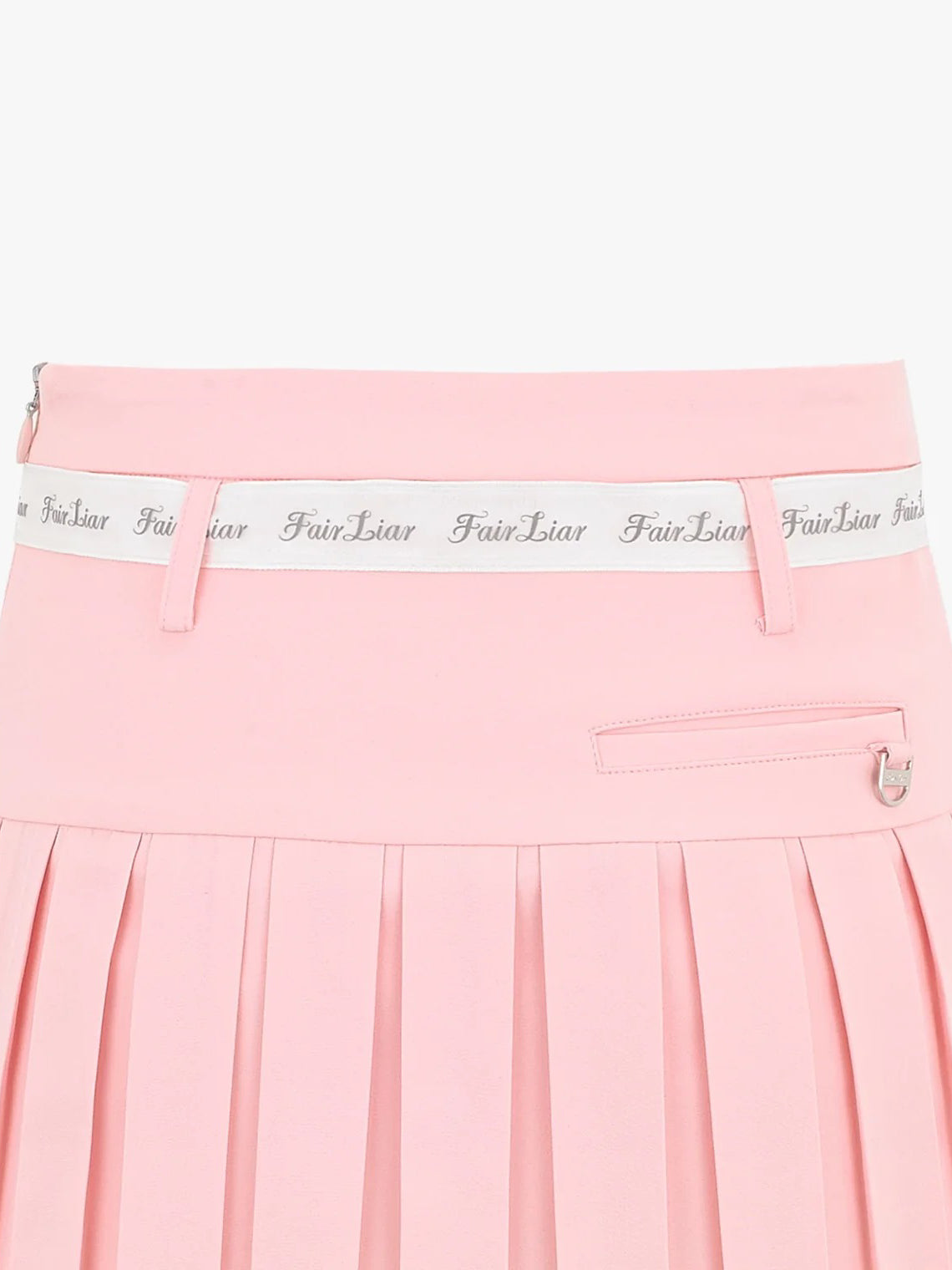 FAIRLIAR Ribbon Belt High-Waist Double Pleated Skirt-Pink