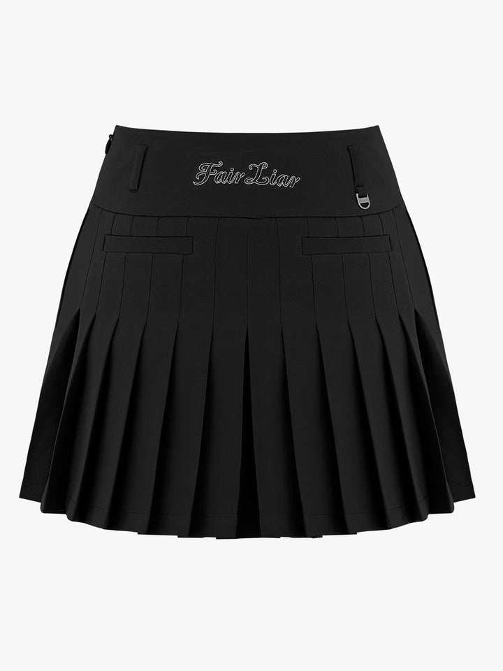 FAIRLIAR Uneven Pleated Skirts-Black
