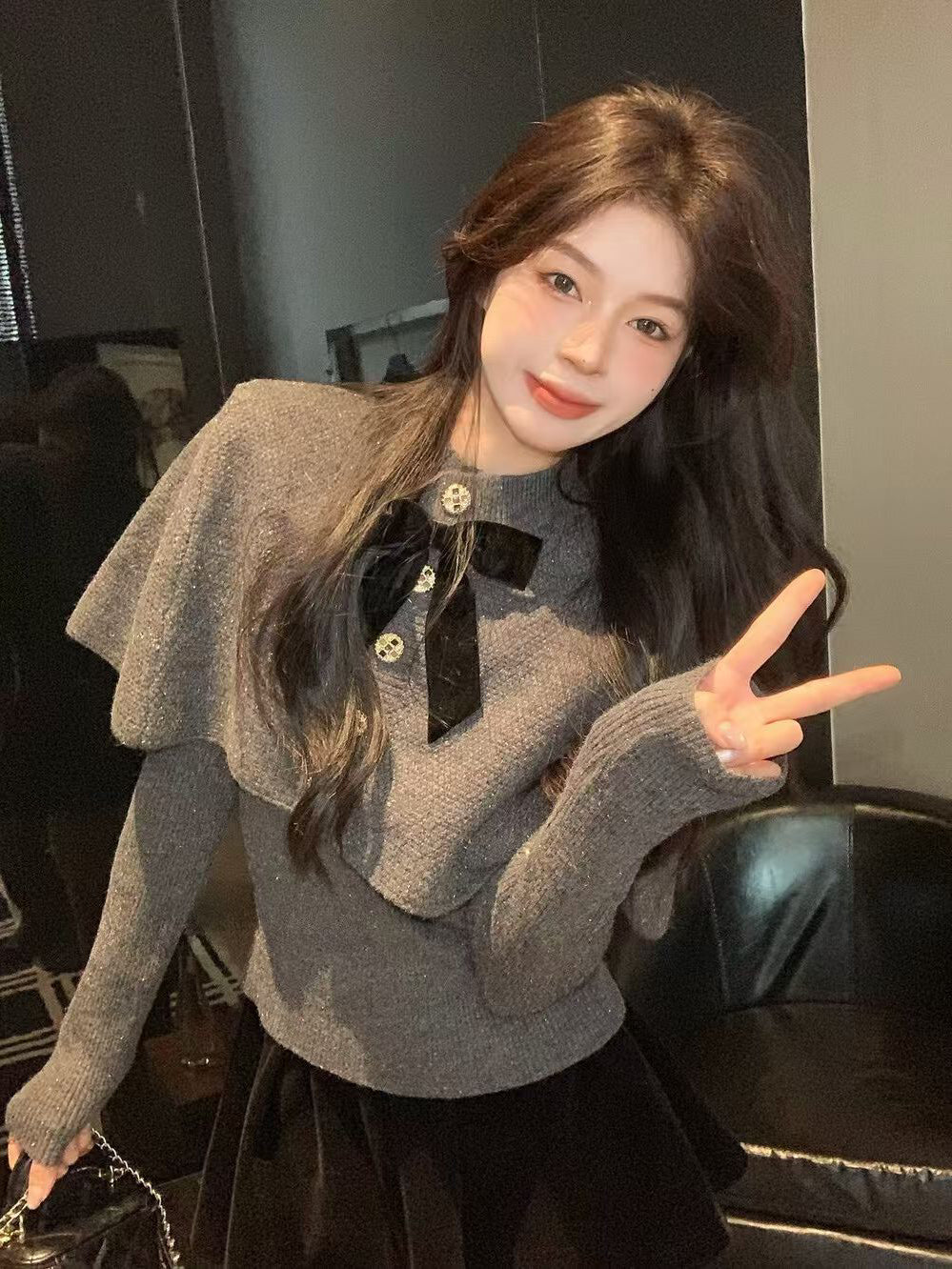 SCENARIO Bow-Draped Knit Top-Two Colors