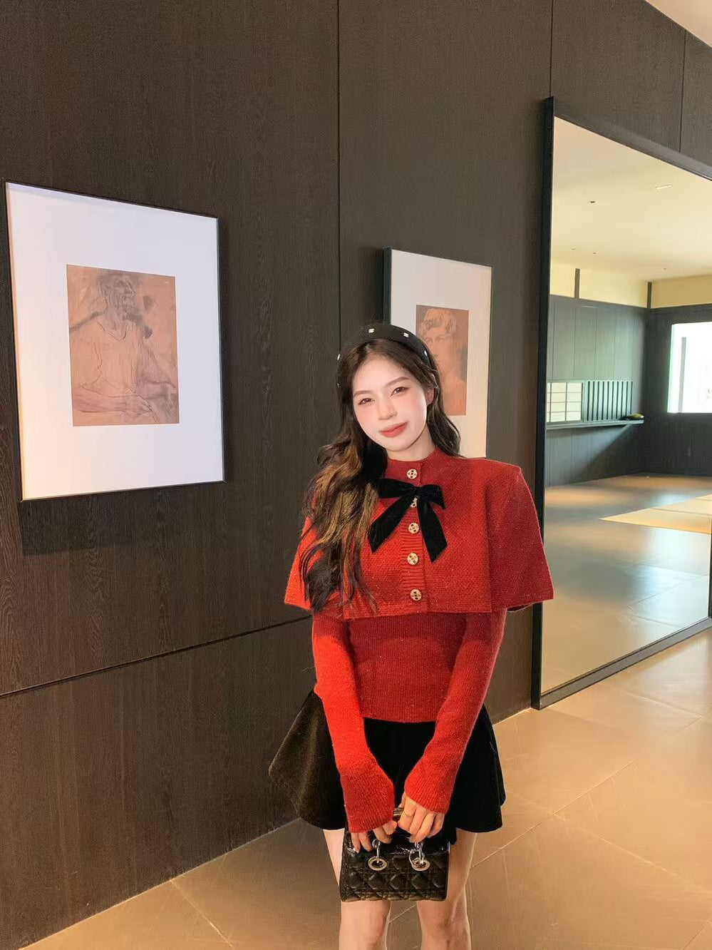 SCENARIO Bow-Draped Knit Top-Two Colors