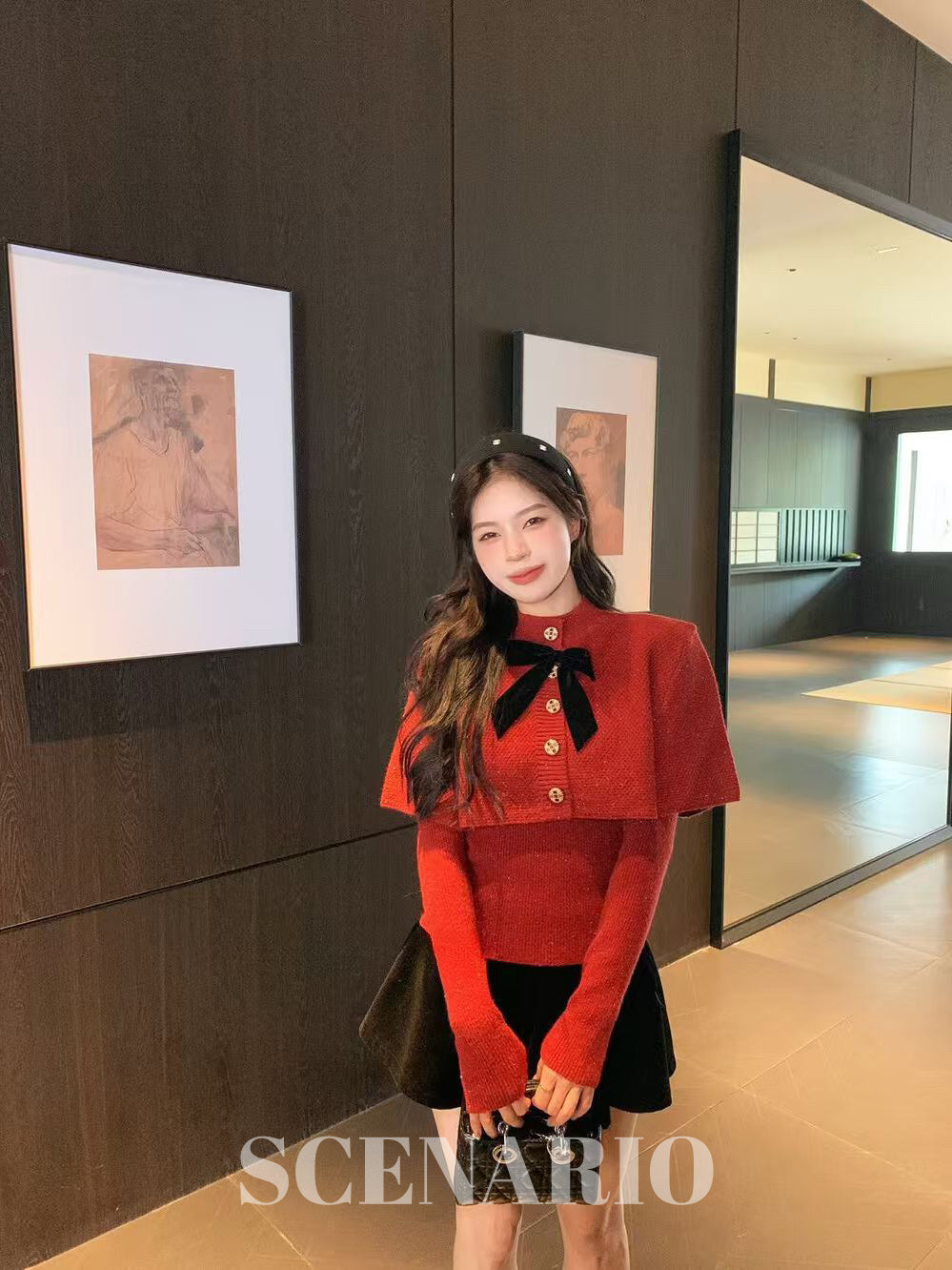 SCENARIO Bow-Draped Knit Top-Two Colors