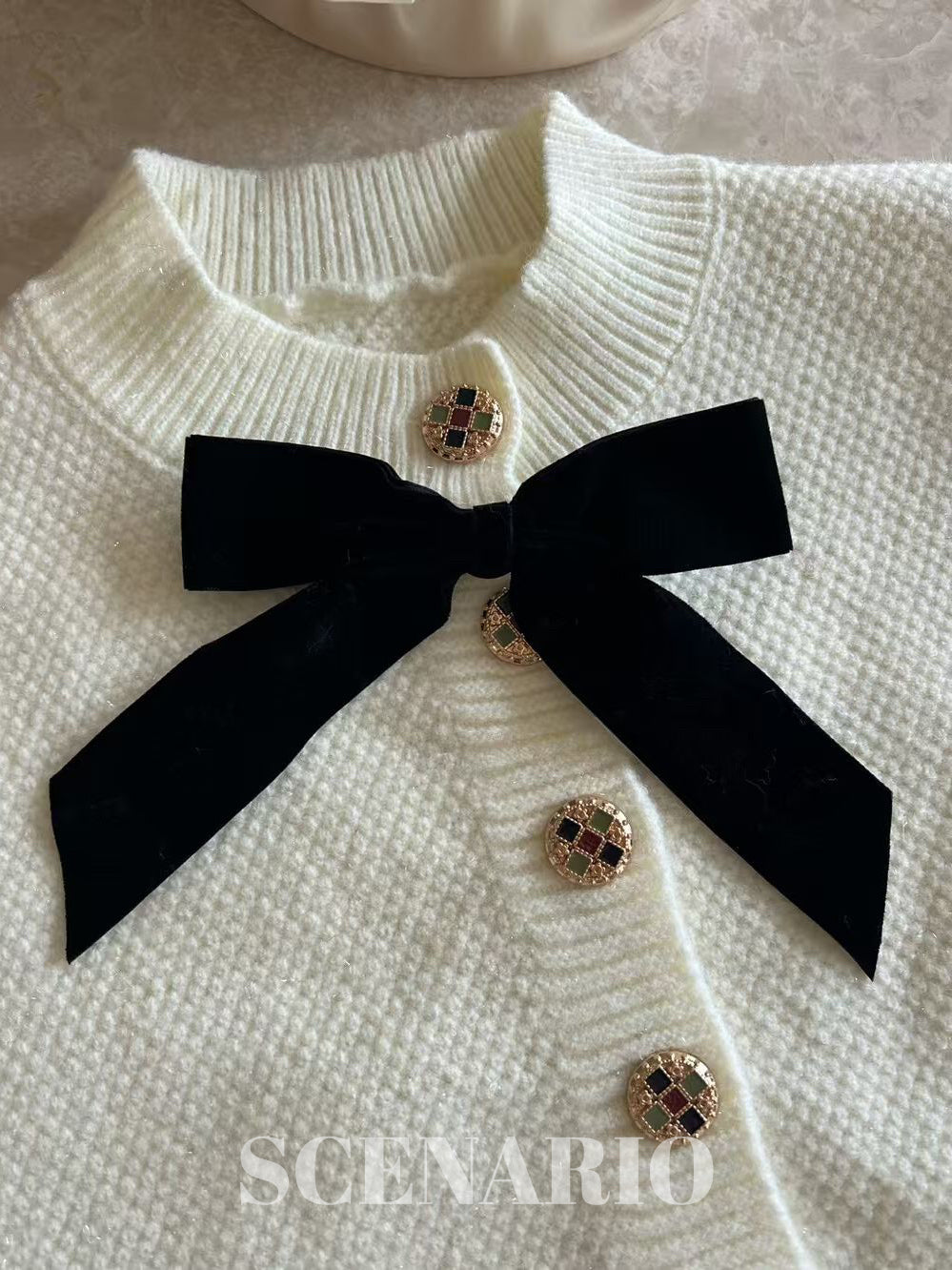 SCENARIO Bow-Draped Knit Top-Two Colors