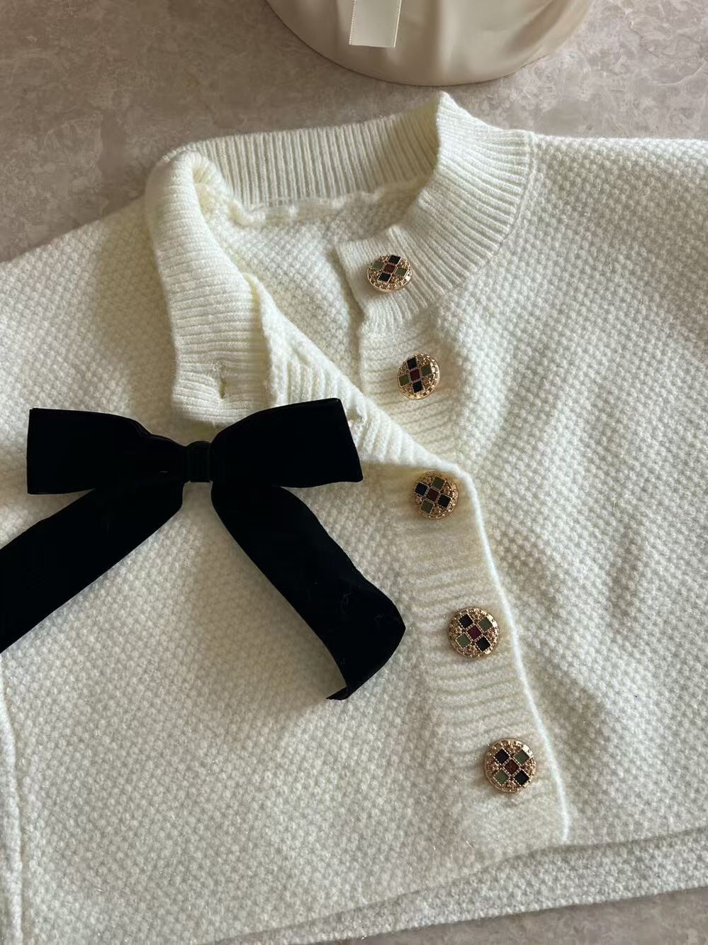 SCENARIO Bow-Draped Knit Top-Two Colors