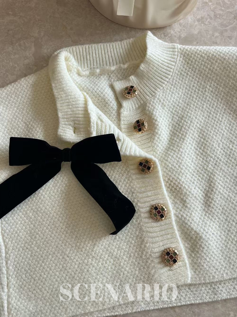 SCENARIO Bow-Draped Knit Top-Two Colors