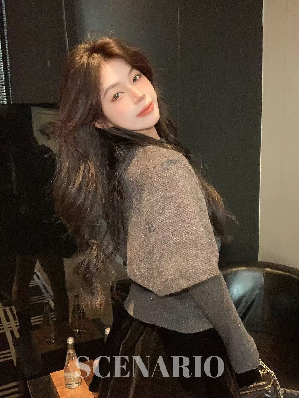 SCENARIO Bow-Draped Knit Top-Two Colors