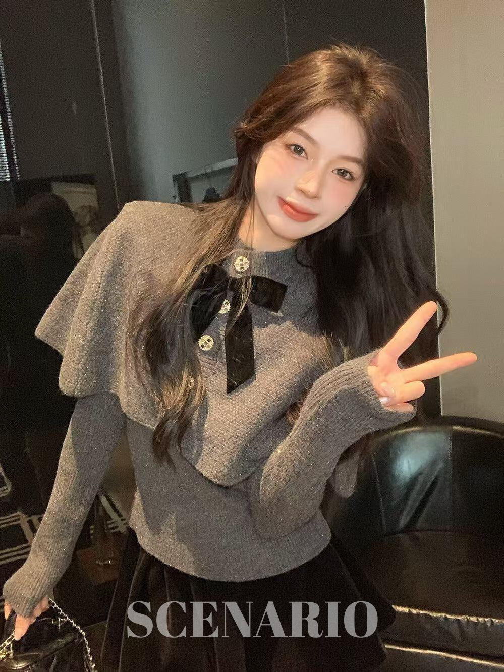 SCENARIO Bow-Draped Knit Top-Two Colors