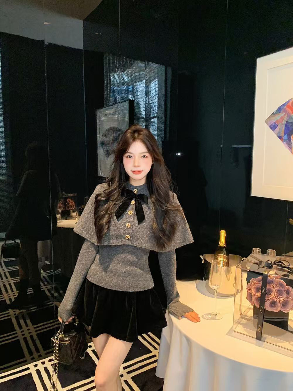 SCENARIO Bow-Draped Knit Top-Two Colors