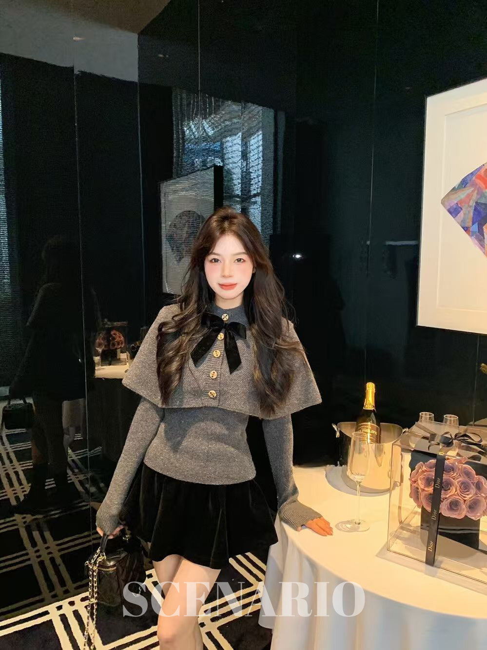 SCENARIO Bow-Draped Knit Top-Two Colors