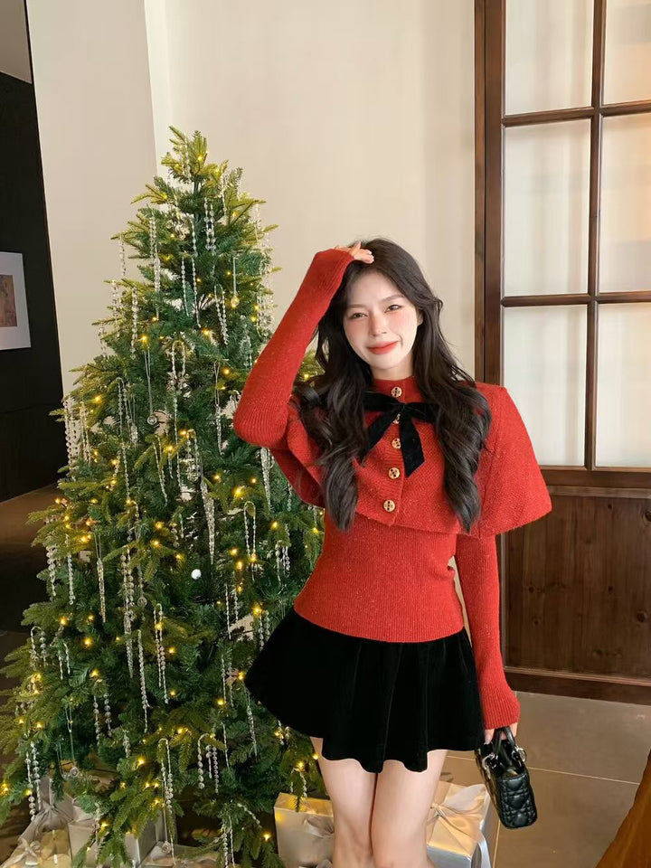 SCENARIO Bow-Draped Knit Top-Two Colors