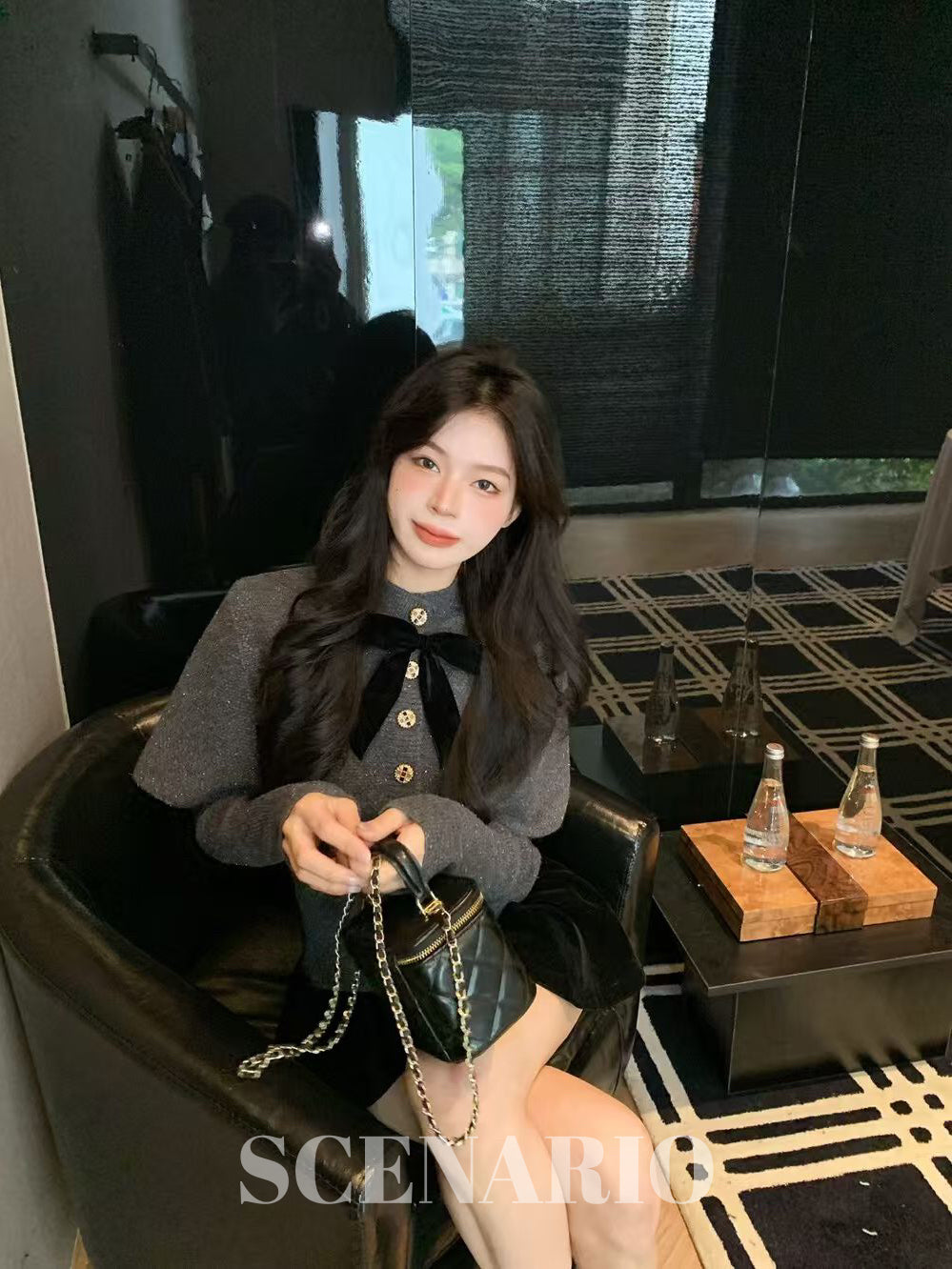 SCENARIO Bow-Draped Knit Top-Two Colors