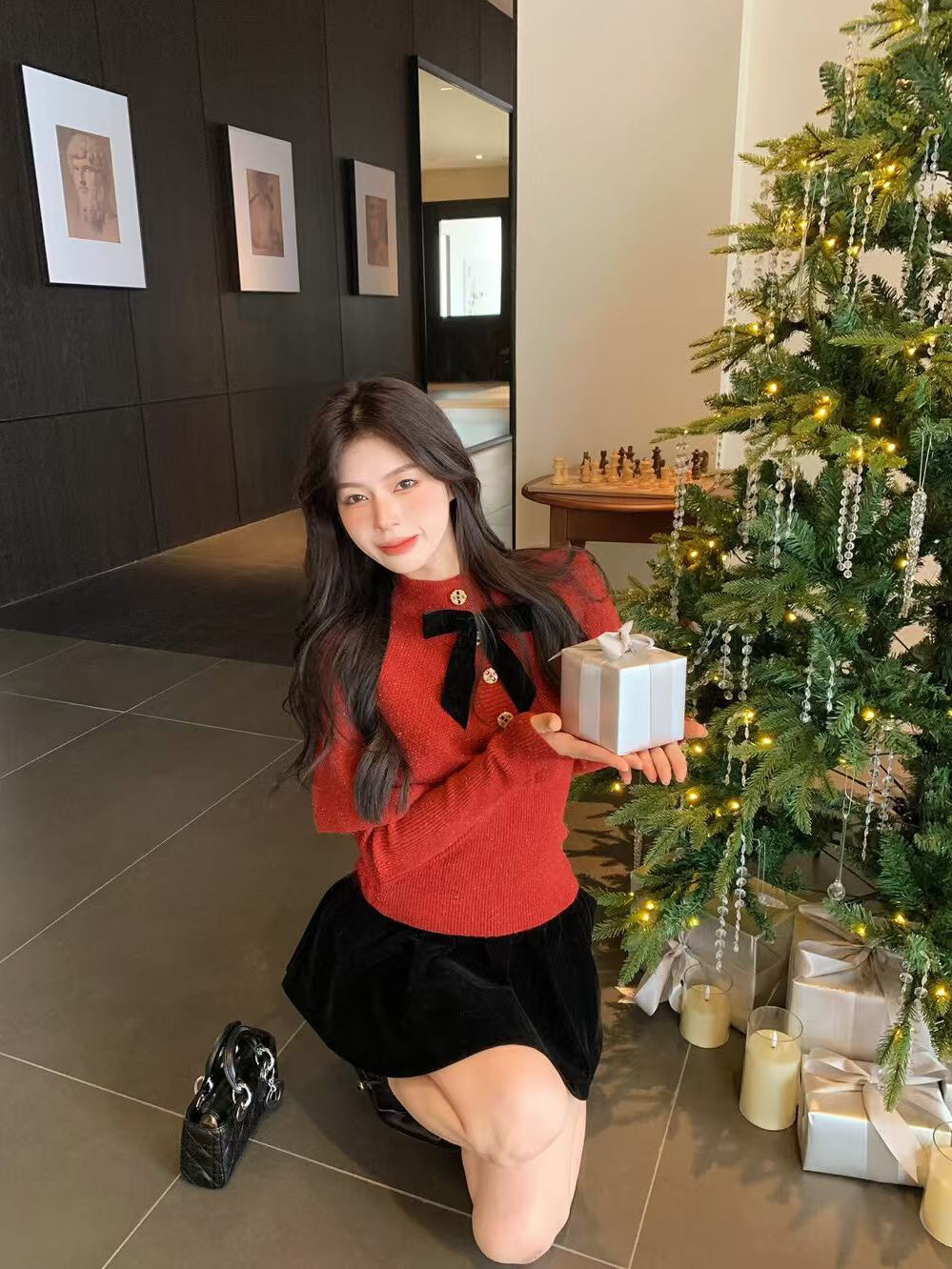 SCENARIO Bow-Draped Knit Top-Two Colors