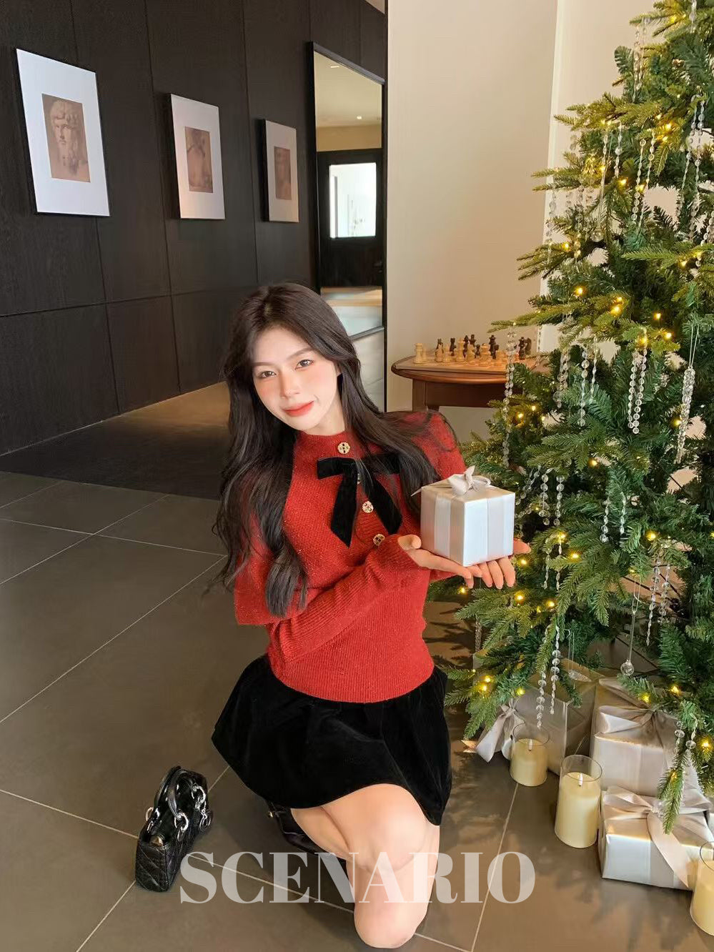 SCENARIO Bow-Draped Knit Top-Two Colors