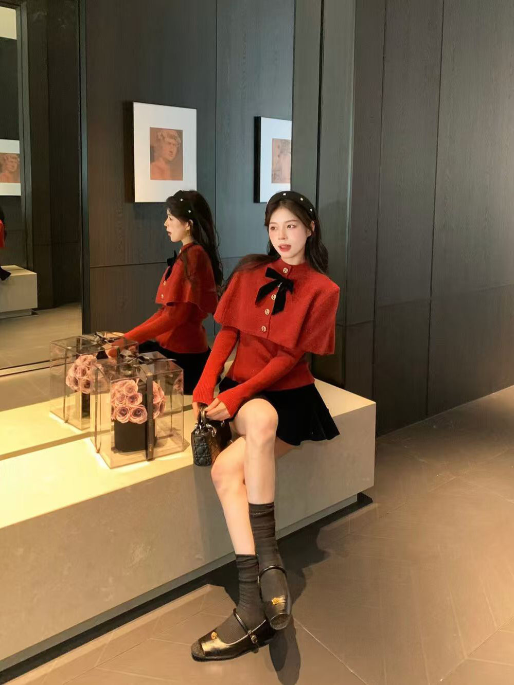 SCENARIO Bow-Draped Knit Top-Two Colors