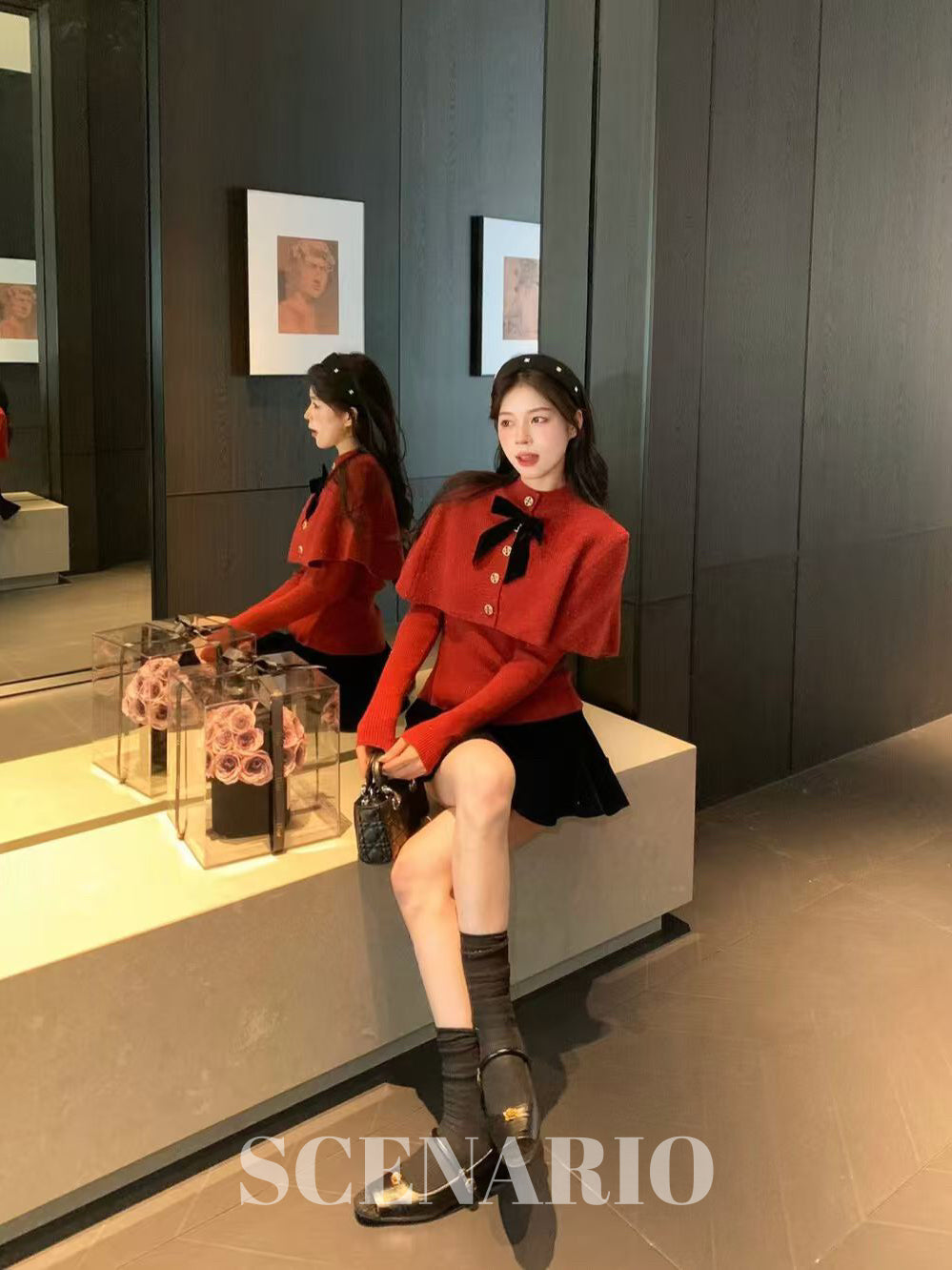 SCENARIO Bow-Draped Knit Top-Two Colors