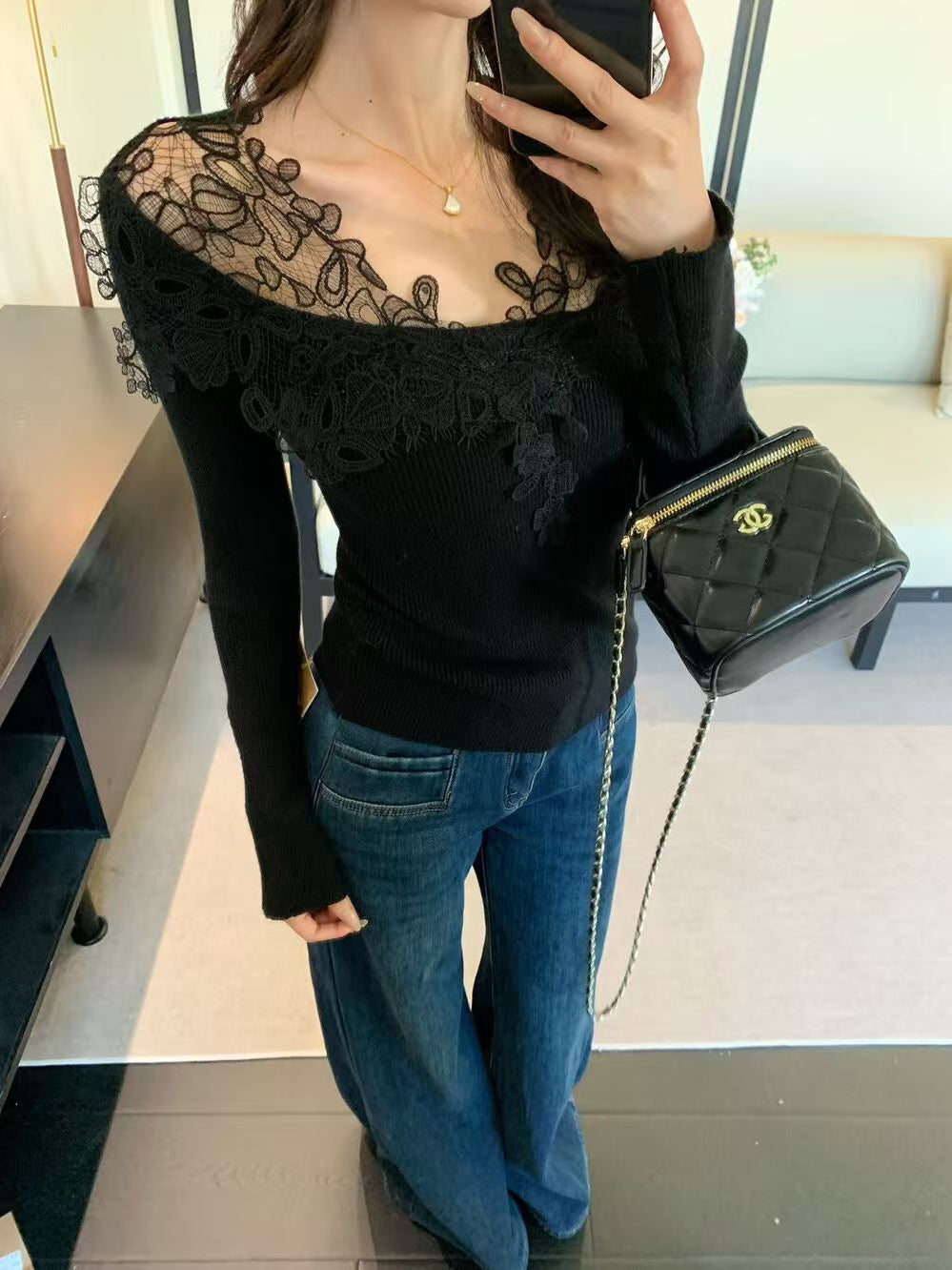 SCENARIO Lace Grace Knit Top-Two Colors