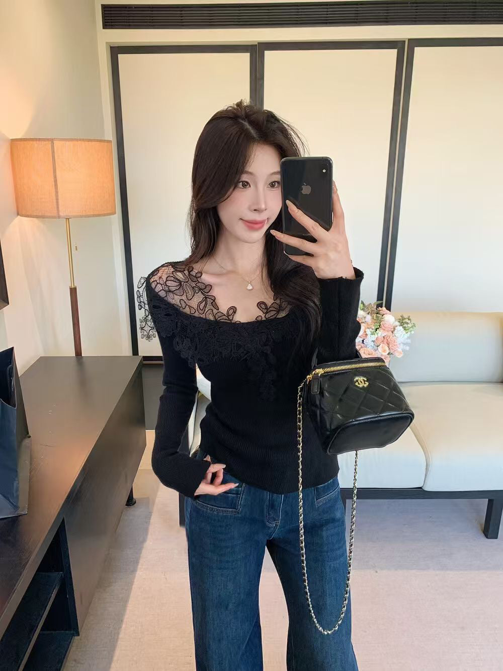 SCENARIO Lace Grace Knit Top-Two Colors