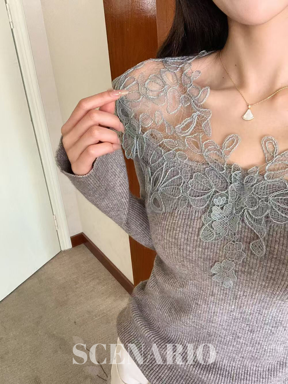 SCENARIO Lace Grace Knit Top-2 Colors