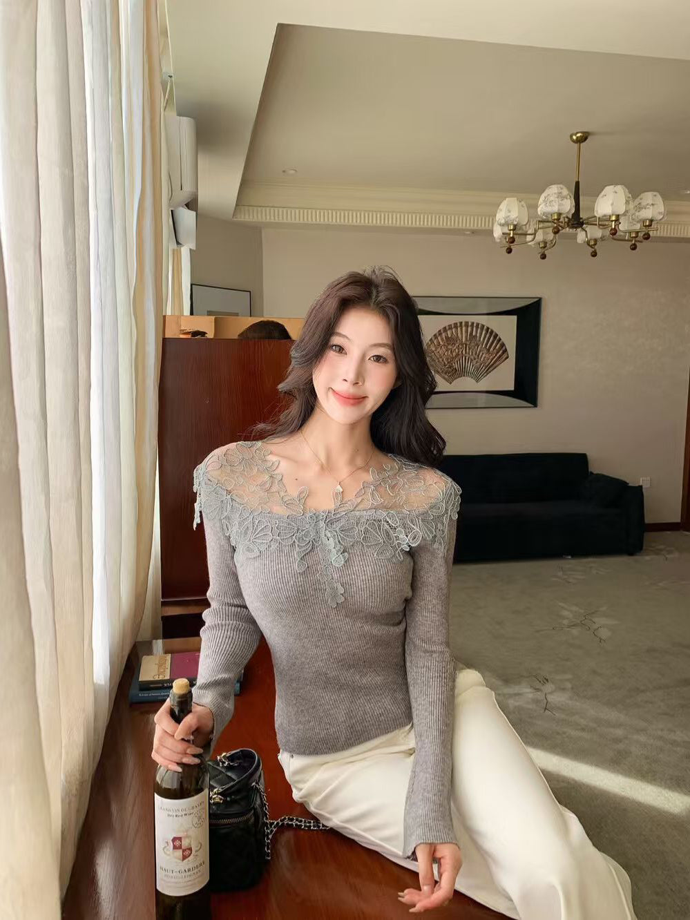 SCENARIO Lace Grace Knit Top-Two Colors